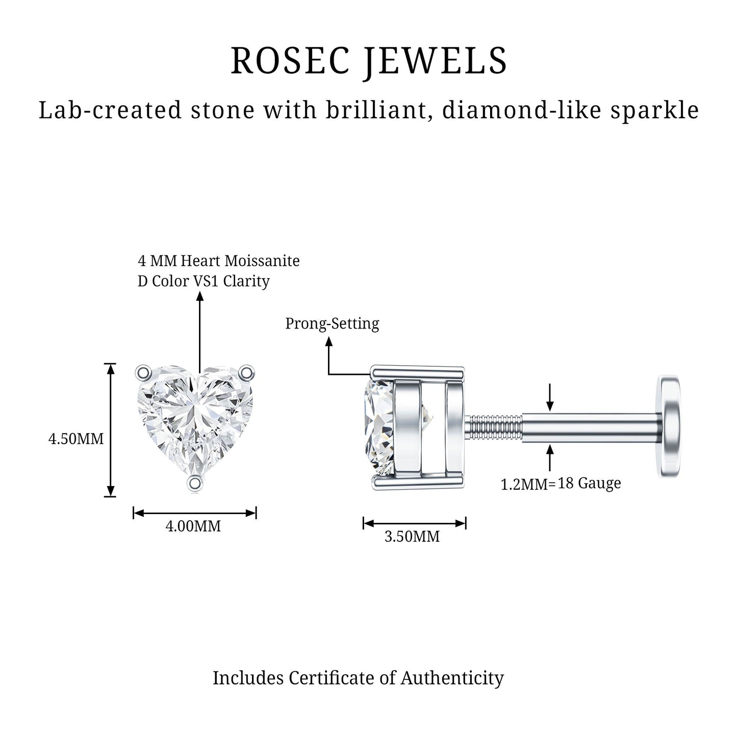 Heart Shape Moissanite Earring for Tragus Piercing