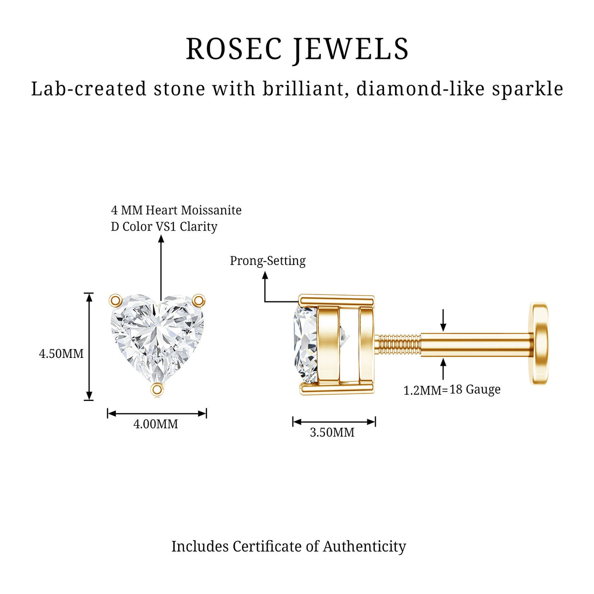Heart Shape Moissanite Earring for Tragus Piercing