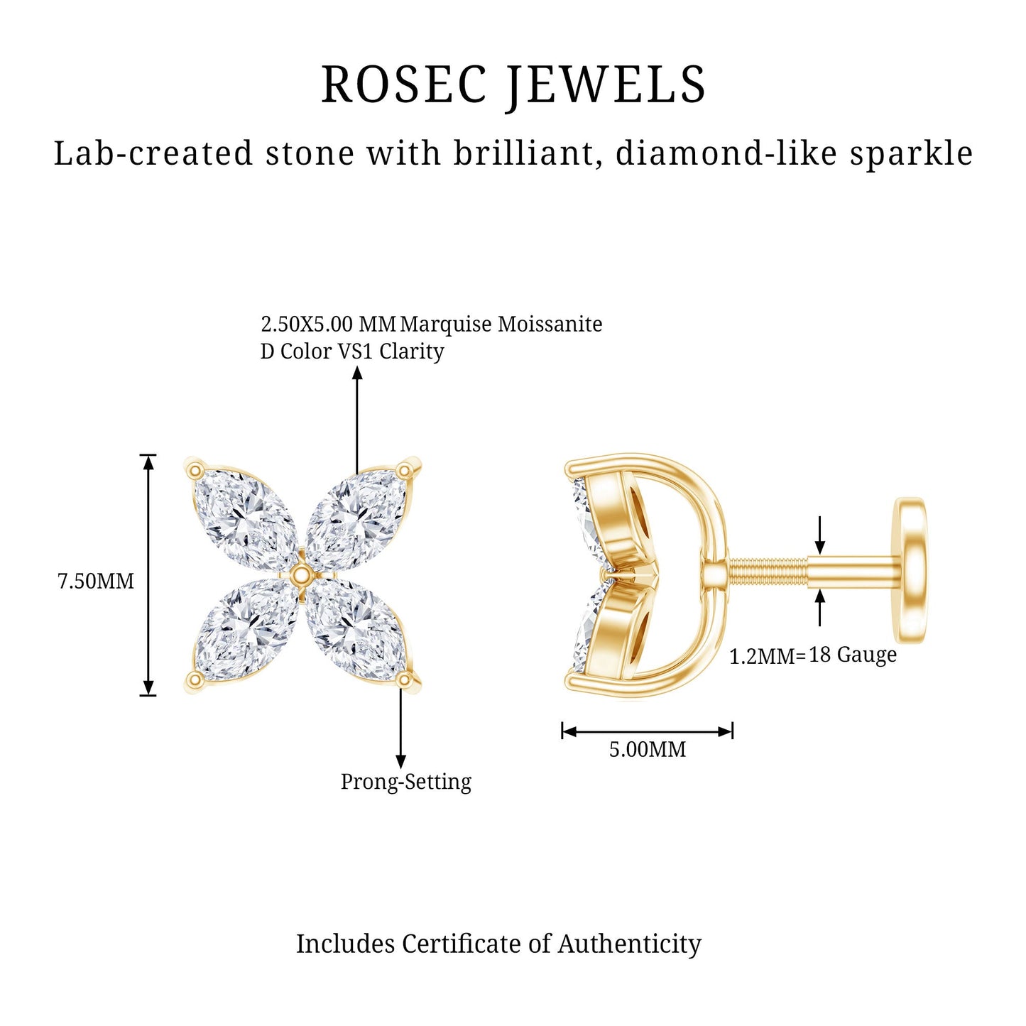 Marquise Cut Moissanite Flower Cartilage Earring