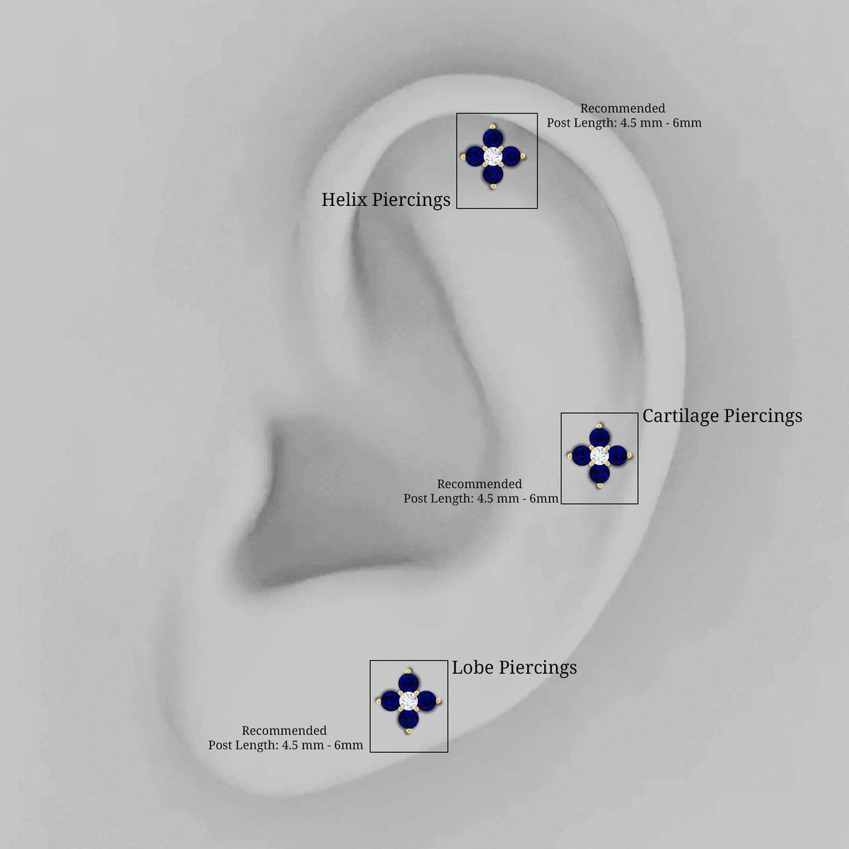 Natural Blue Sapphire Flower Earring for Rook Piercing