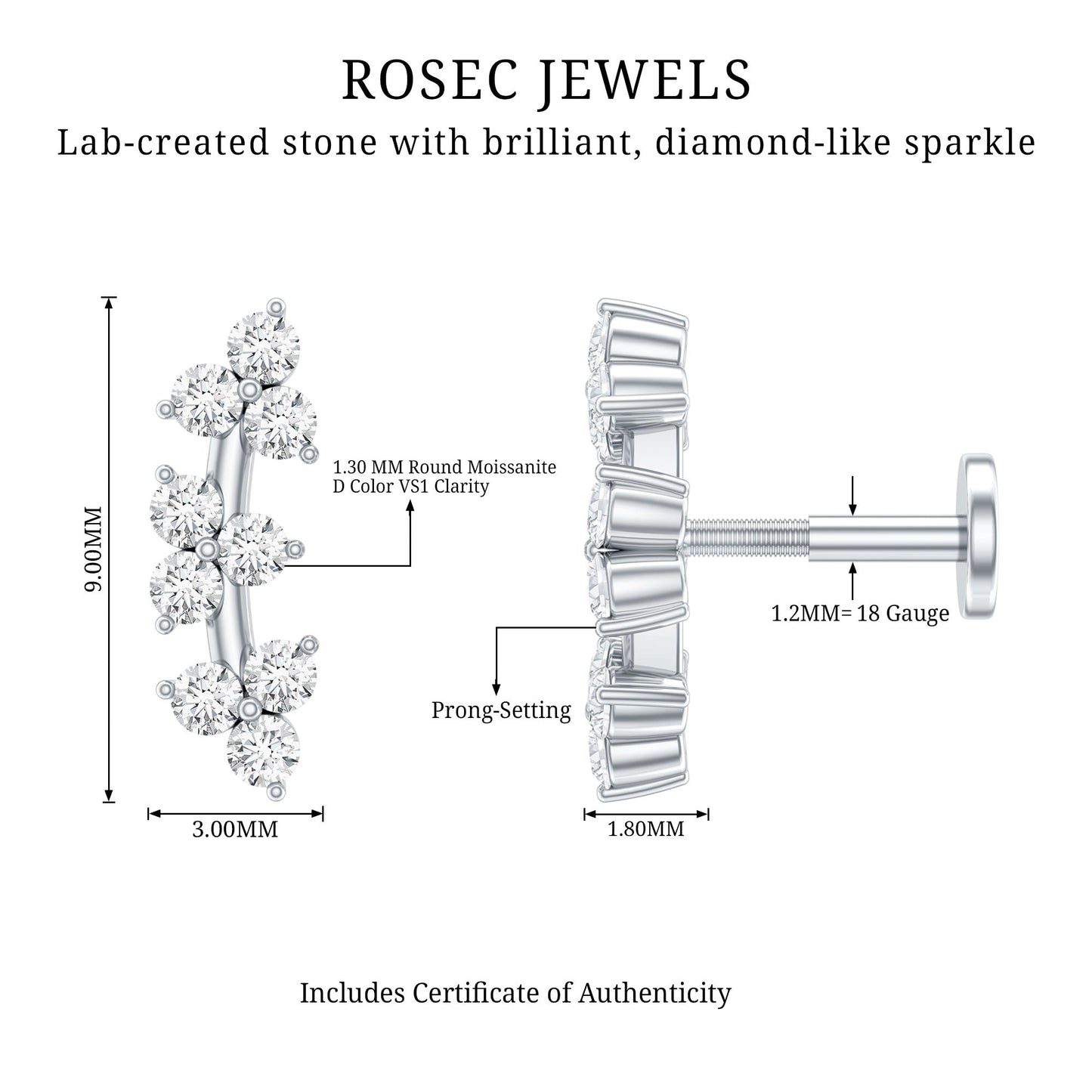 Unique Moissanite Cartilage Climber Earring