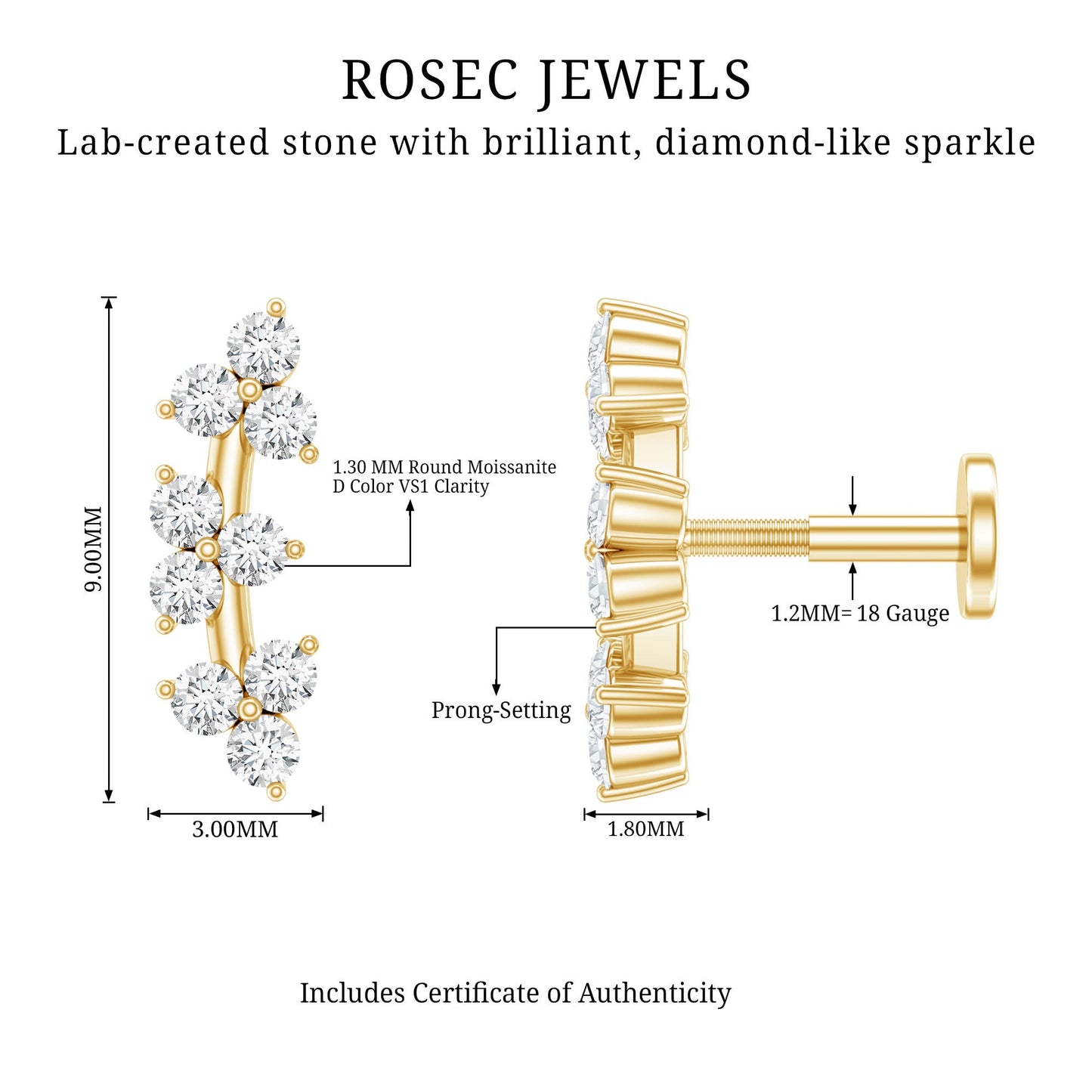 Unique Moissanite Cartilage Climber Earring