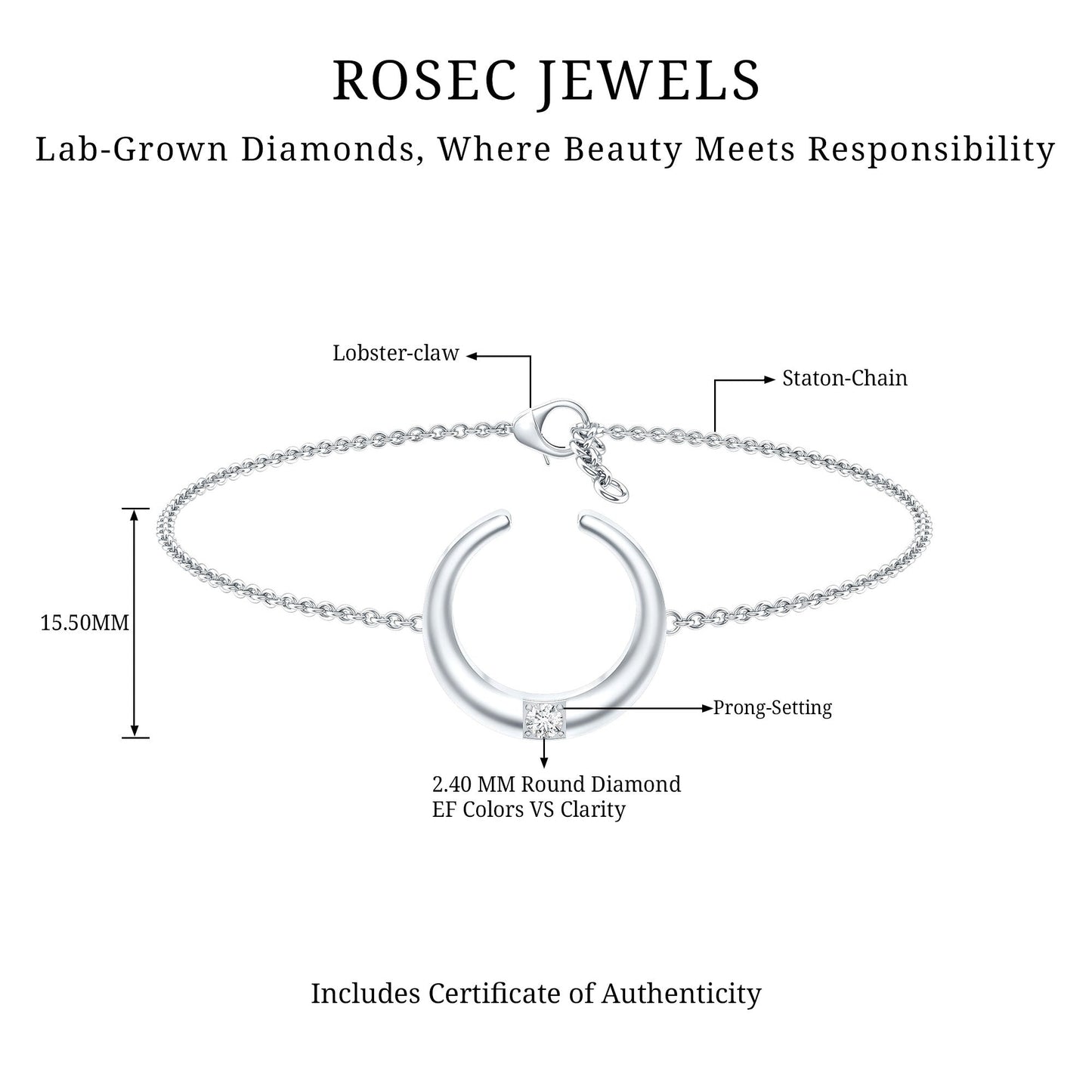 Certified Diamond Moon Chain Bracelet