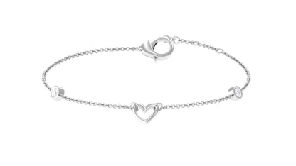 Natural Diamond Heart Chain Bracelet with Bezel Setting
