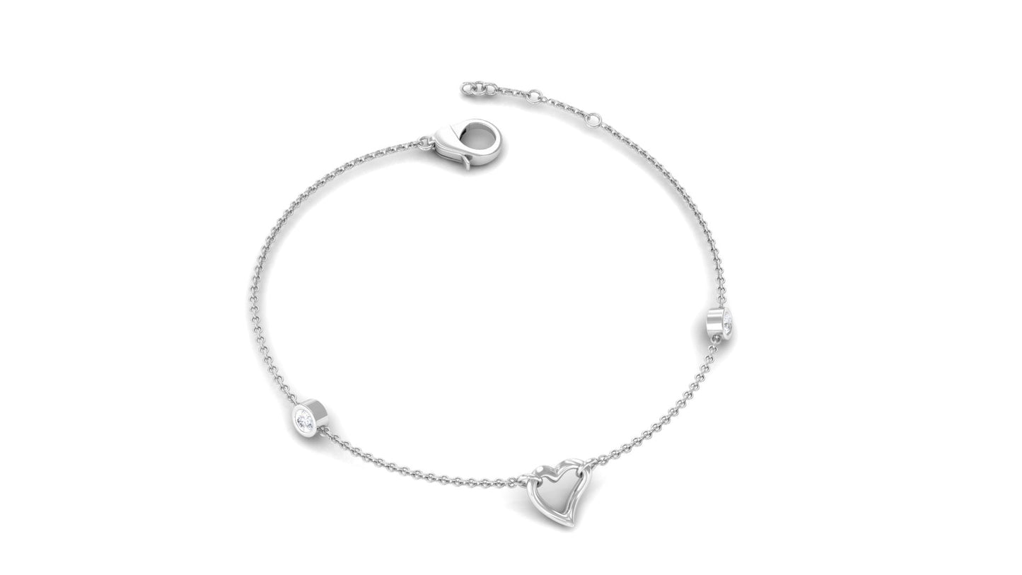 Natural Diamond Heart Chain Bracelet with Bezel Setting
