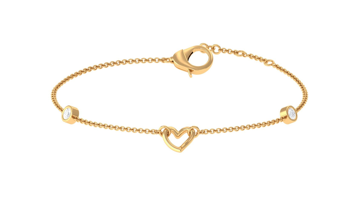 Natural Diamond Heart Chain Bracelet with Bezel Setting