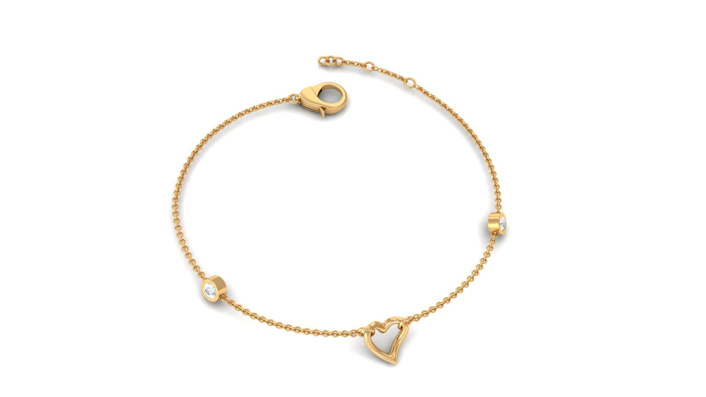 Natural Diamond Heart Chain Bracelet with Bezel Setting