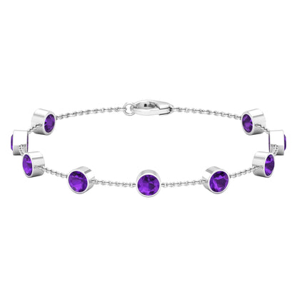 Bezel Set Amethyst Station Chain Bracelet for Women