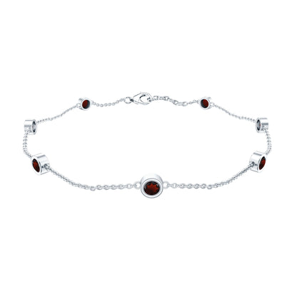 Bezel Set Garnet Seven Stone Station Chain Bracelet
