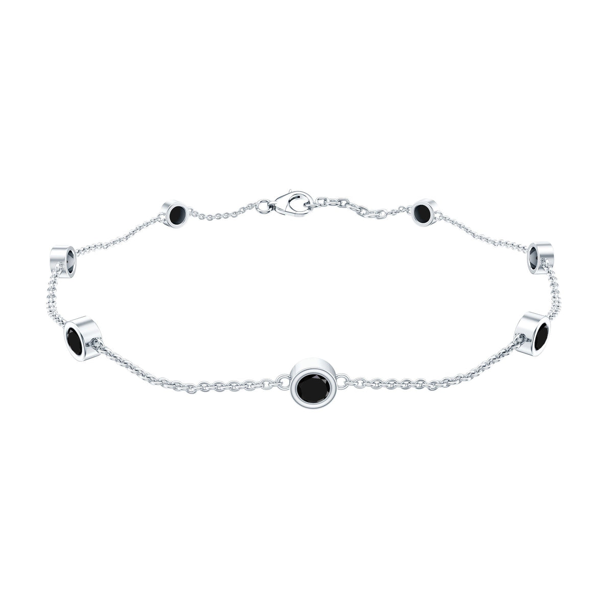 Natural Black Spinel 7 Stone Station Chain Bracelet