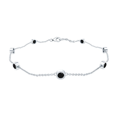 Natural Black Spinel 7 Stone Station Chain Bracelet