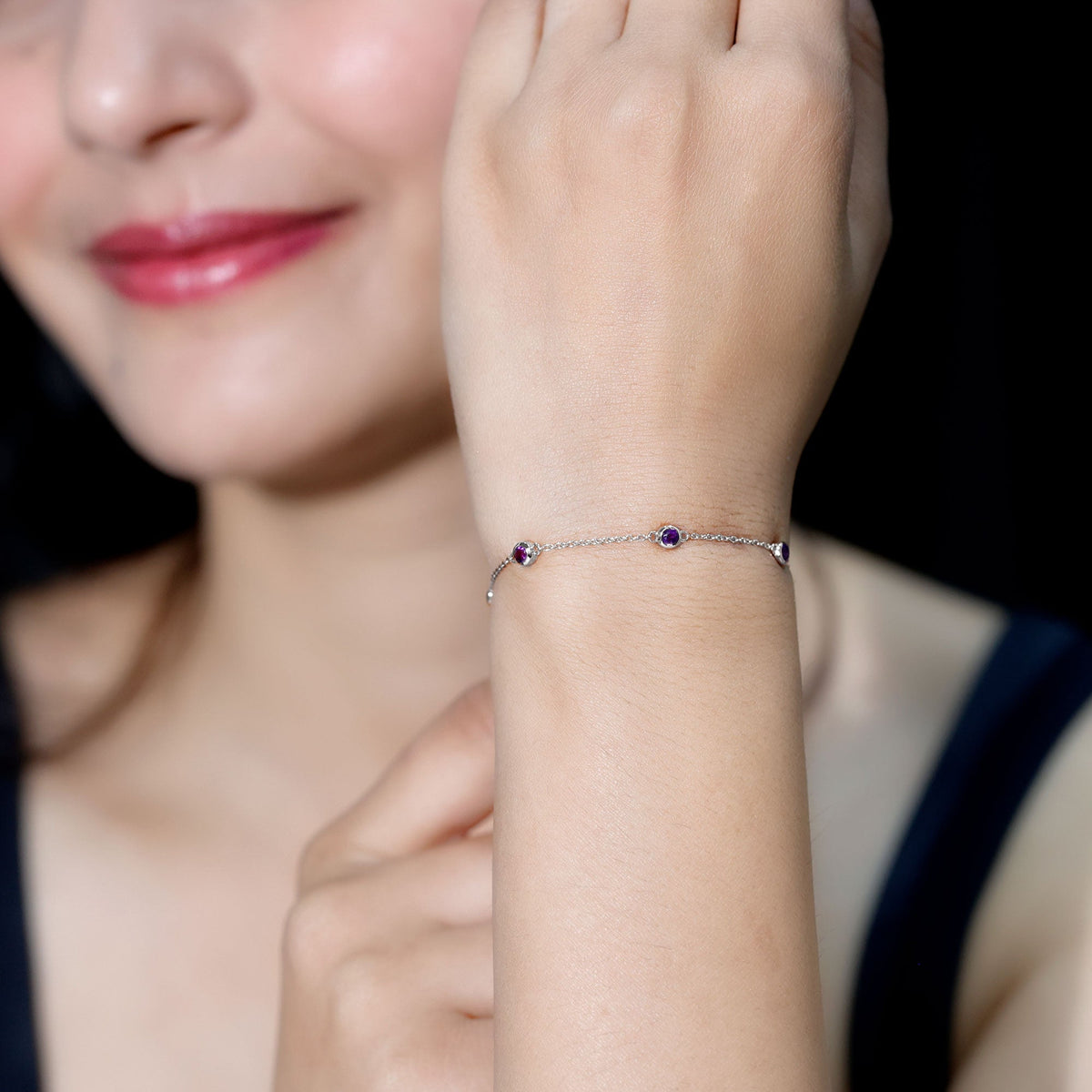 Real Amethyst Chain Bracelet in Bezel Setting