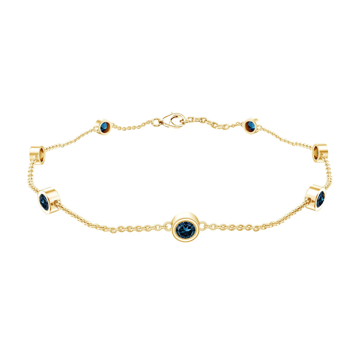 Bezel Set London Blue Topaz Station Chain Bracelet