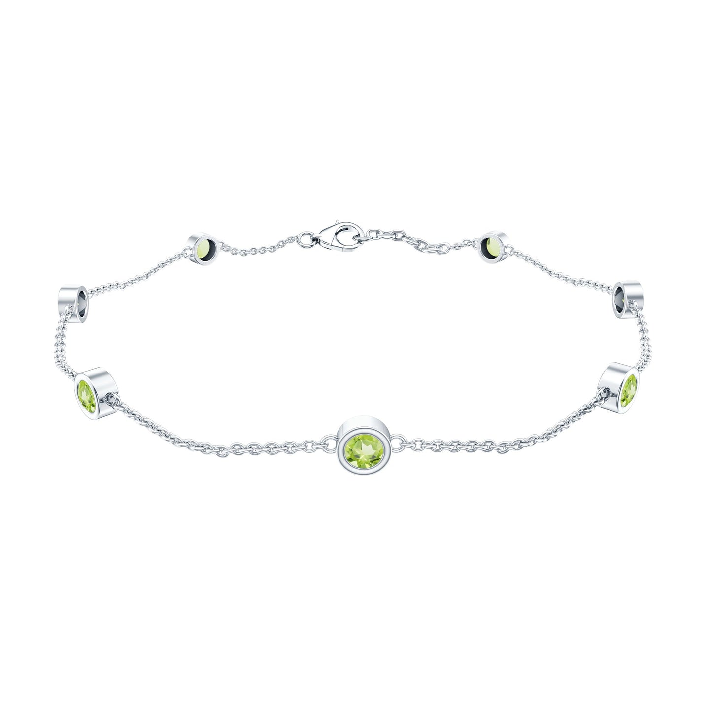 Pulsera de siete peridotos engastados en bisel