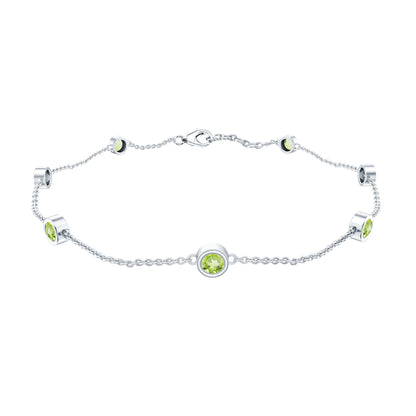 Pulsera de siete peridotos engastados en bisel