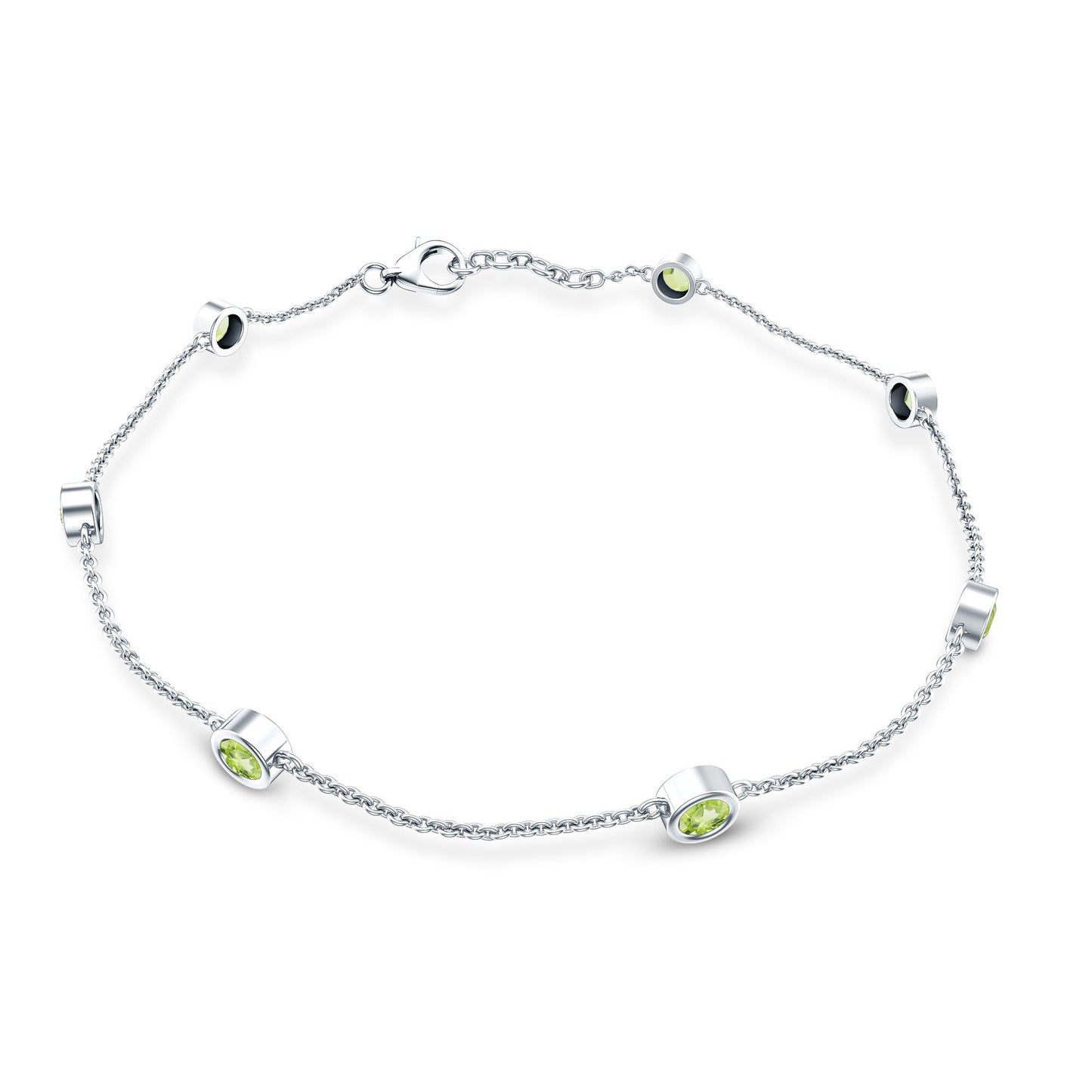 Pulsera de siete peridotos engastados en bisel