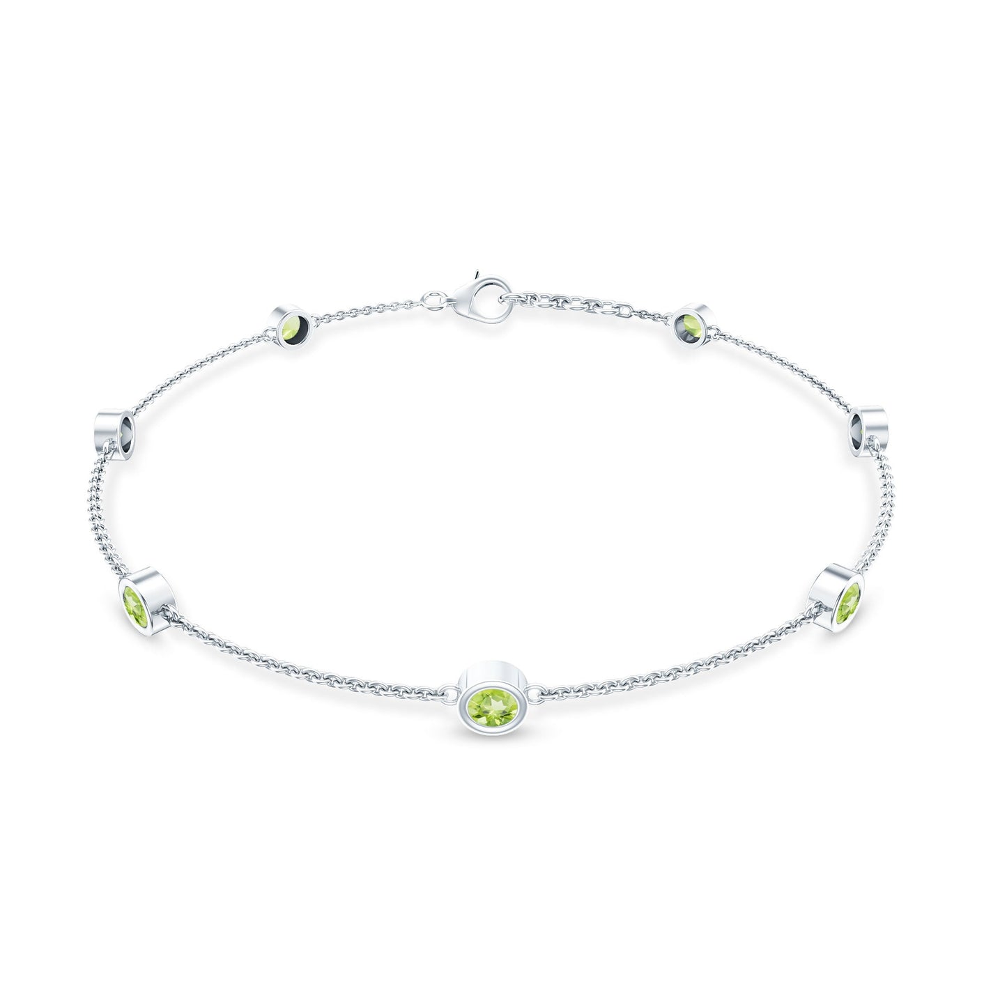 Pulsera de siete peridotos engastados en bisel
