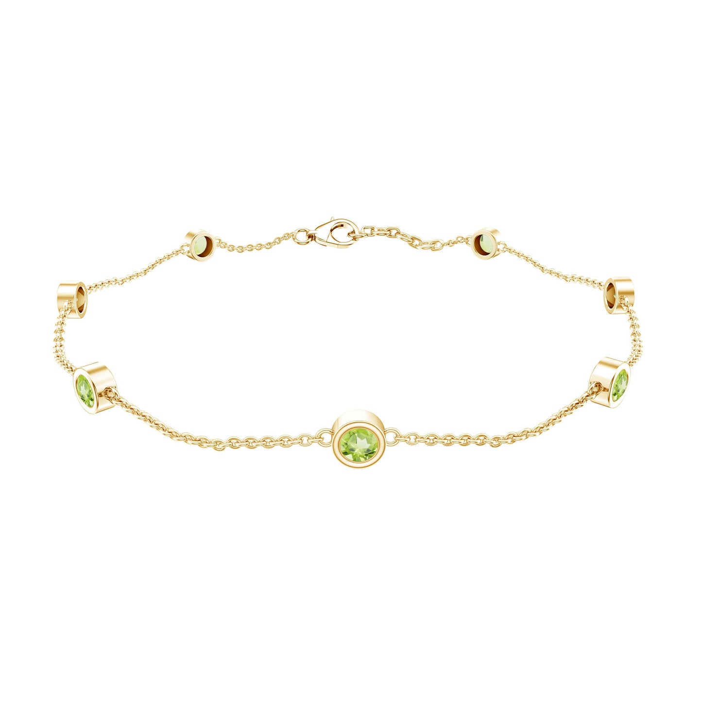 Pulsera de siete peridotos engastados en bisel