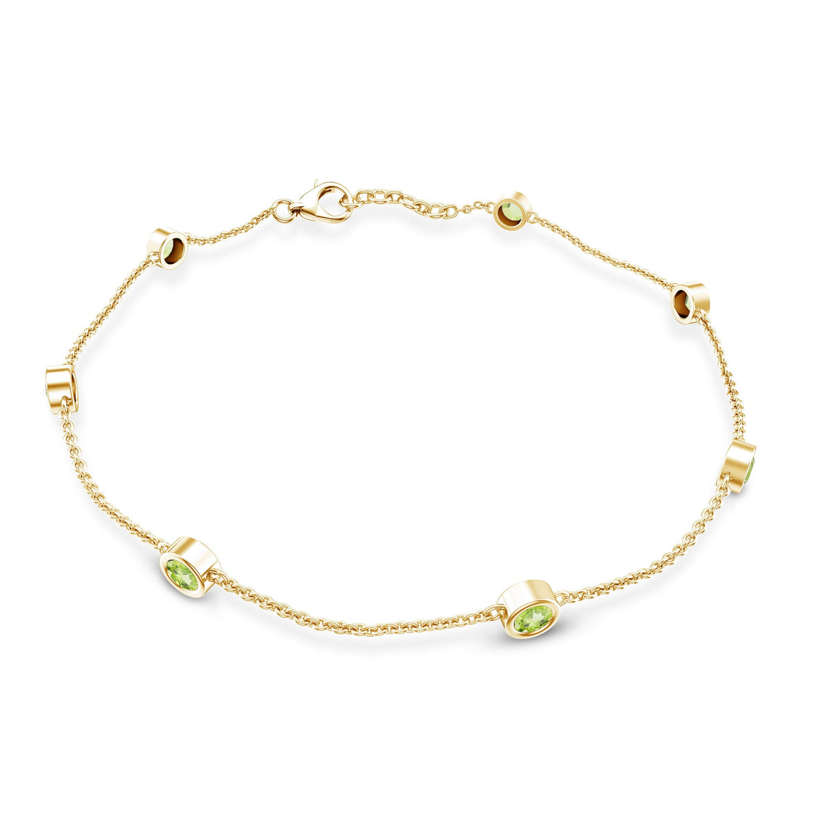 Pulsera de siete peridotos engastados en bisel