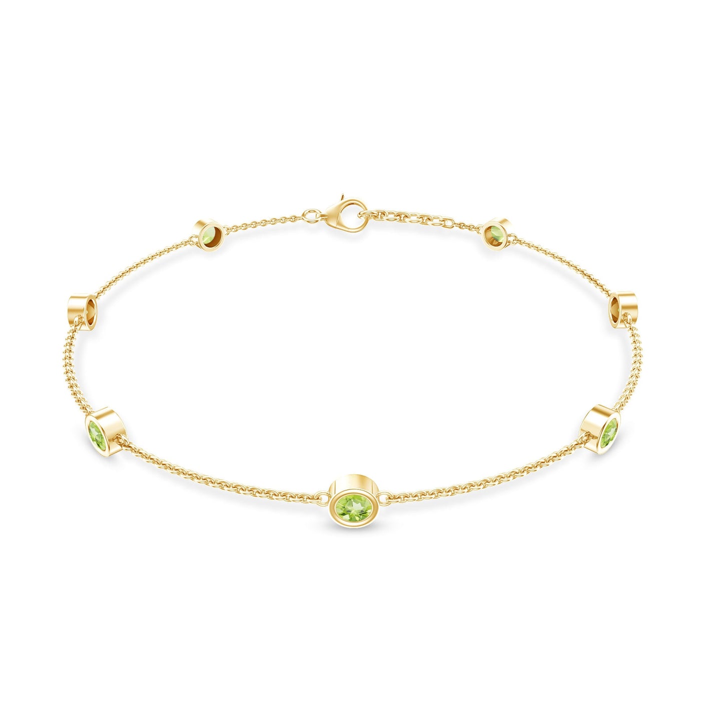 Pulsera de siete peridotos engastados en bisel