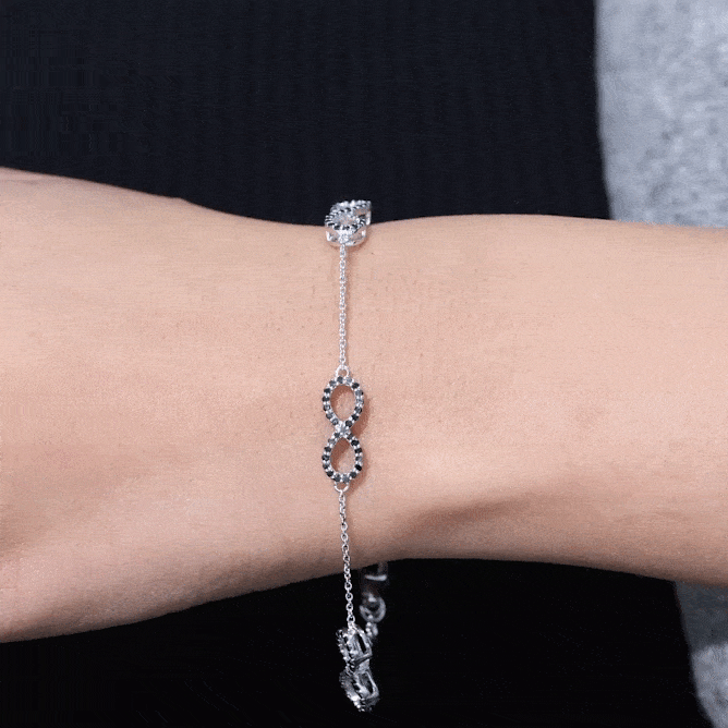 Pulsera de cadena de infinito con diamantes negros cultivados en laboratorio certificados