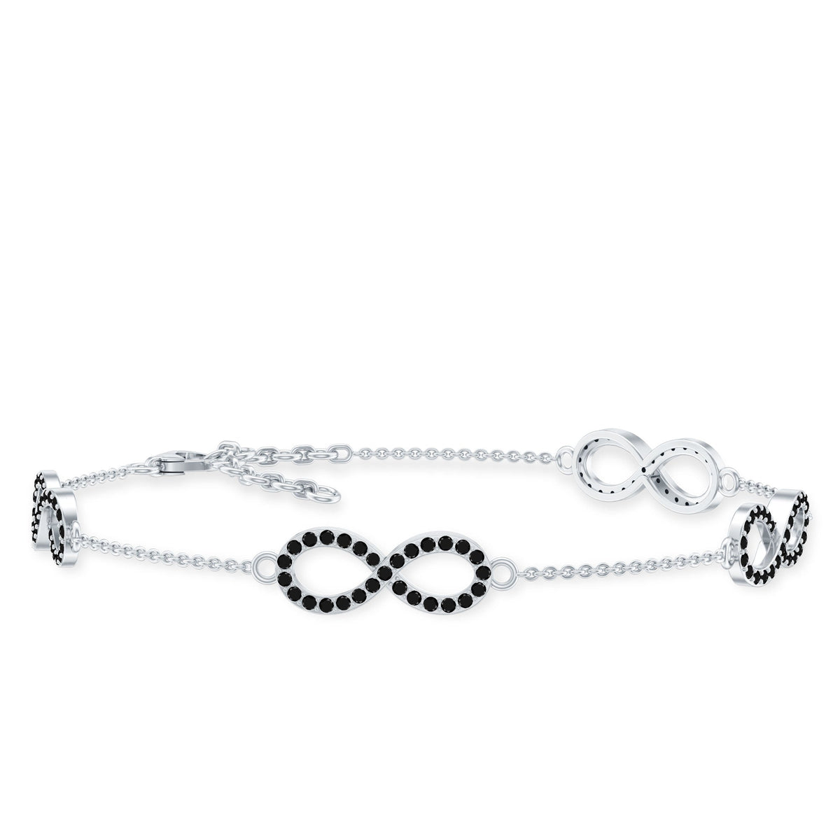 Pulsera de cadena de infinito con diamantes negros cultivados en laboratorio certificados