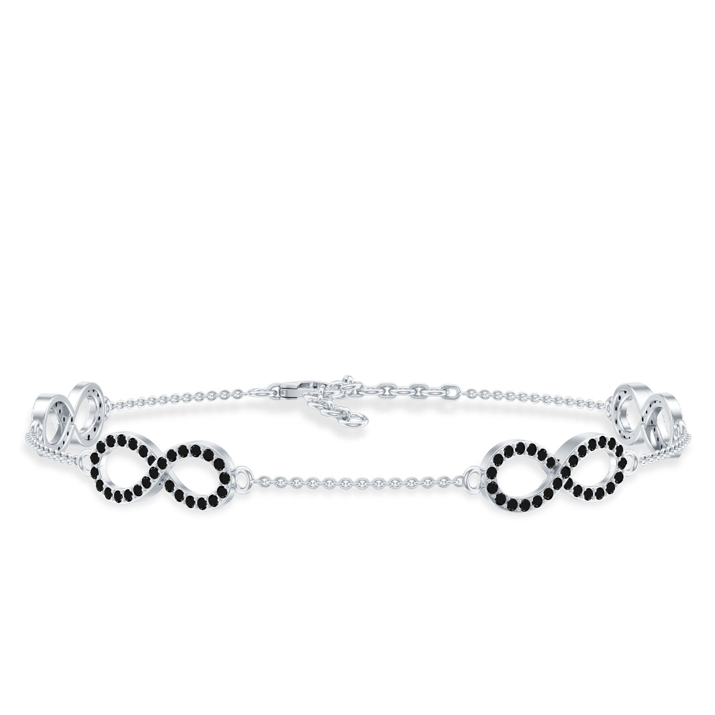 Pulsera de cadena de infinito con diamantes negros cultivados en laboratorio certificados