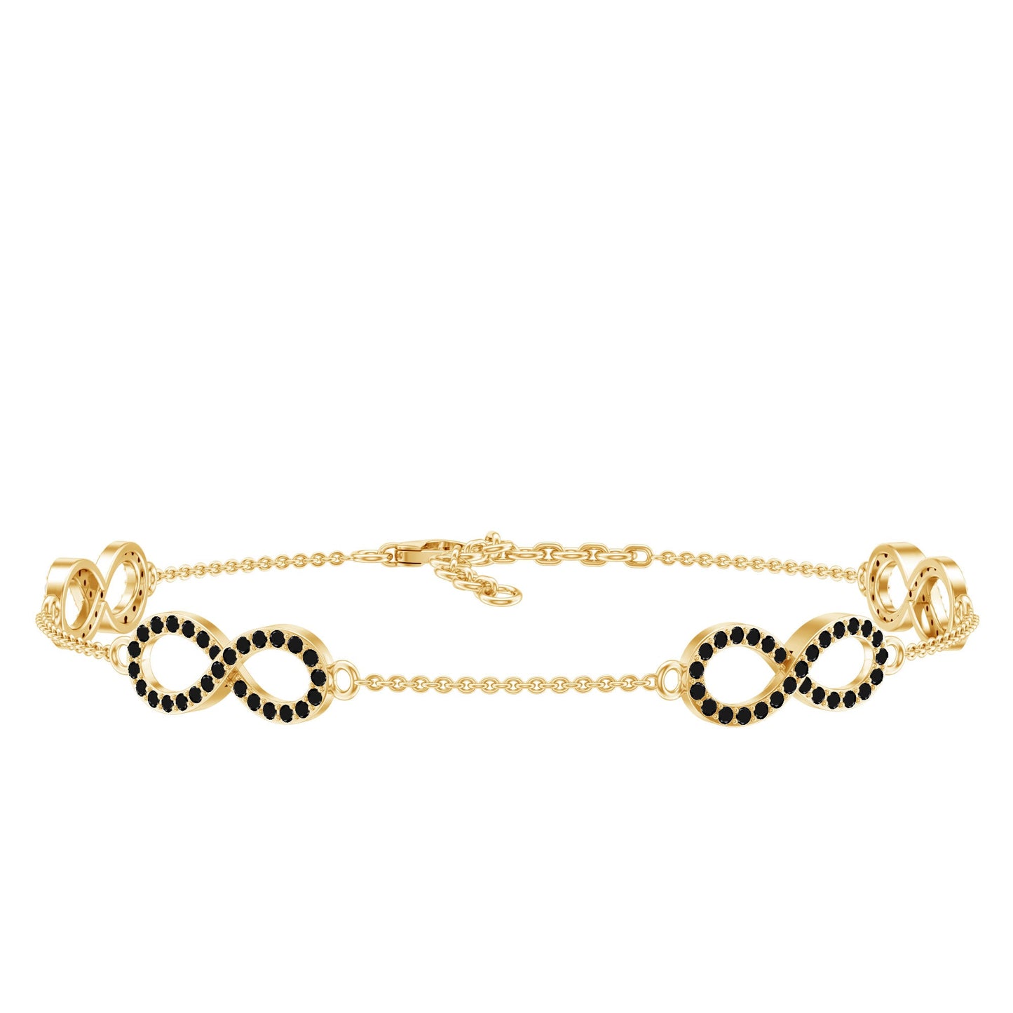 Pulsera de cadena de infinito con diamantes negros cultivados en laboratorio certificados