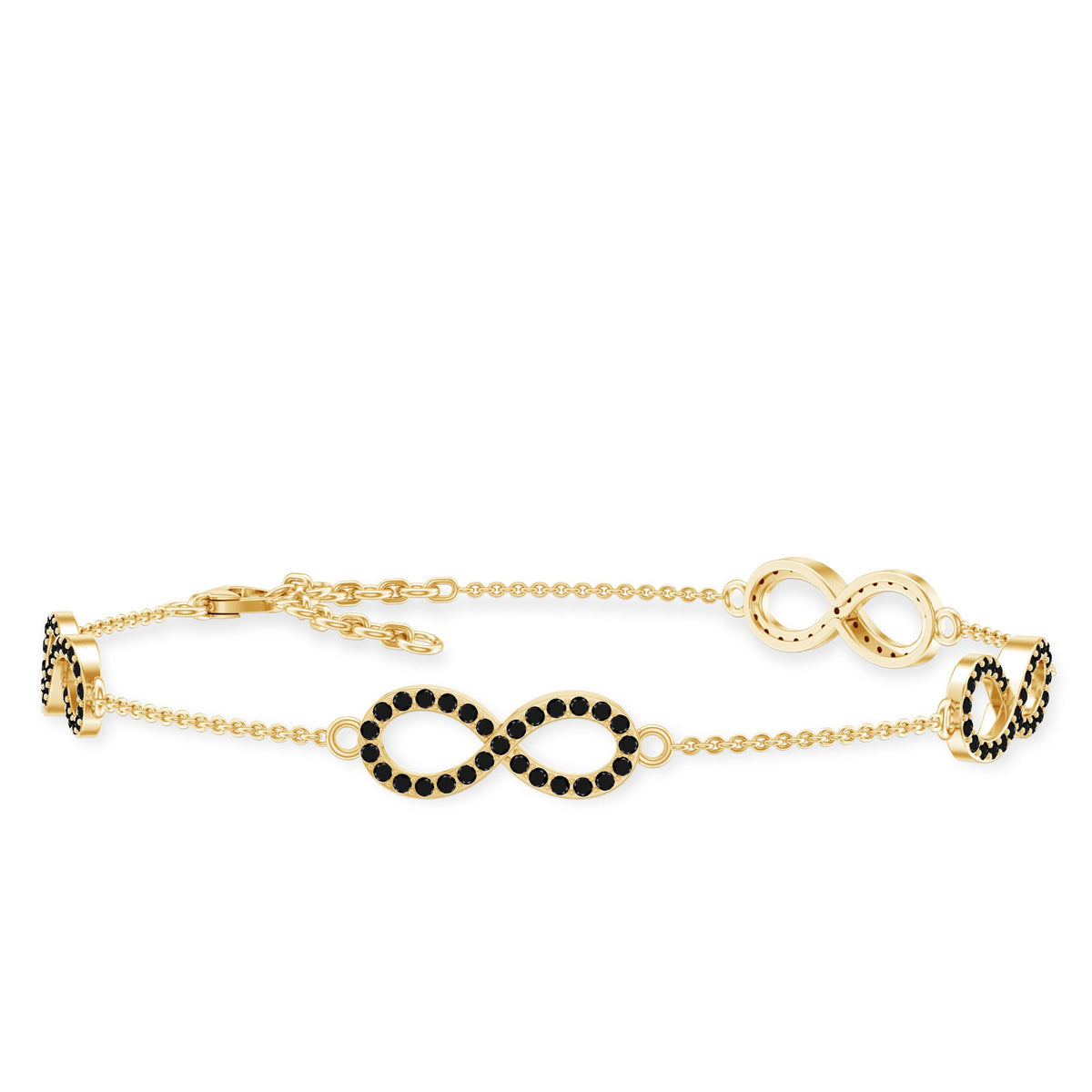 Pulsera de cadena de infinito con diamantes negros cultivados en laboratorio certificados