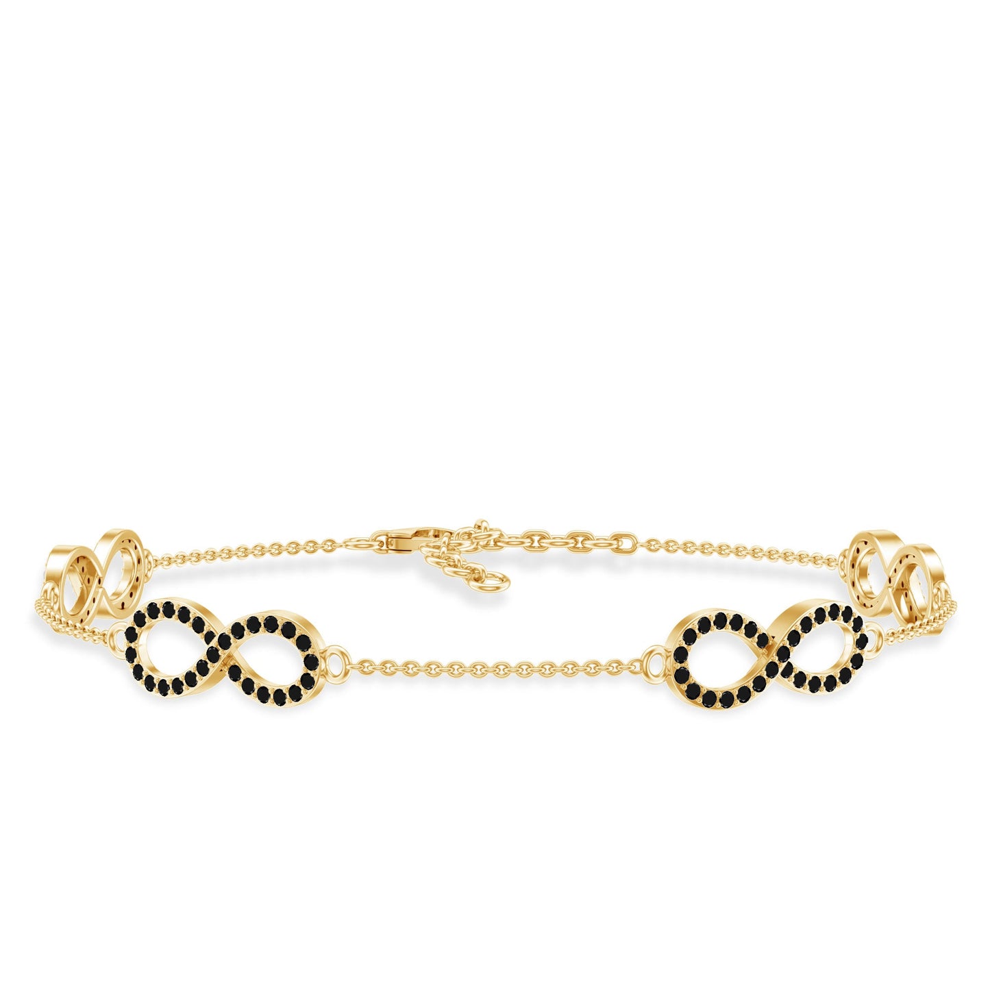 Pulsera de cadena de infinito con diamantes negros cultivados en laboratorio certificados