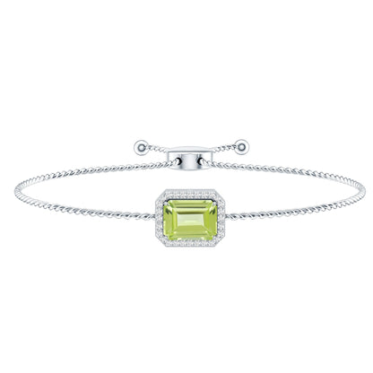 Pulsera de cadena ajustable con peridoto talla esmeralda de 1,8 quilates y diamantes