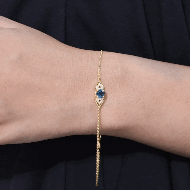 Pulsera de cadena de topacio azul de Londres auténtico y diamantes