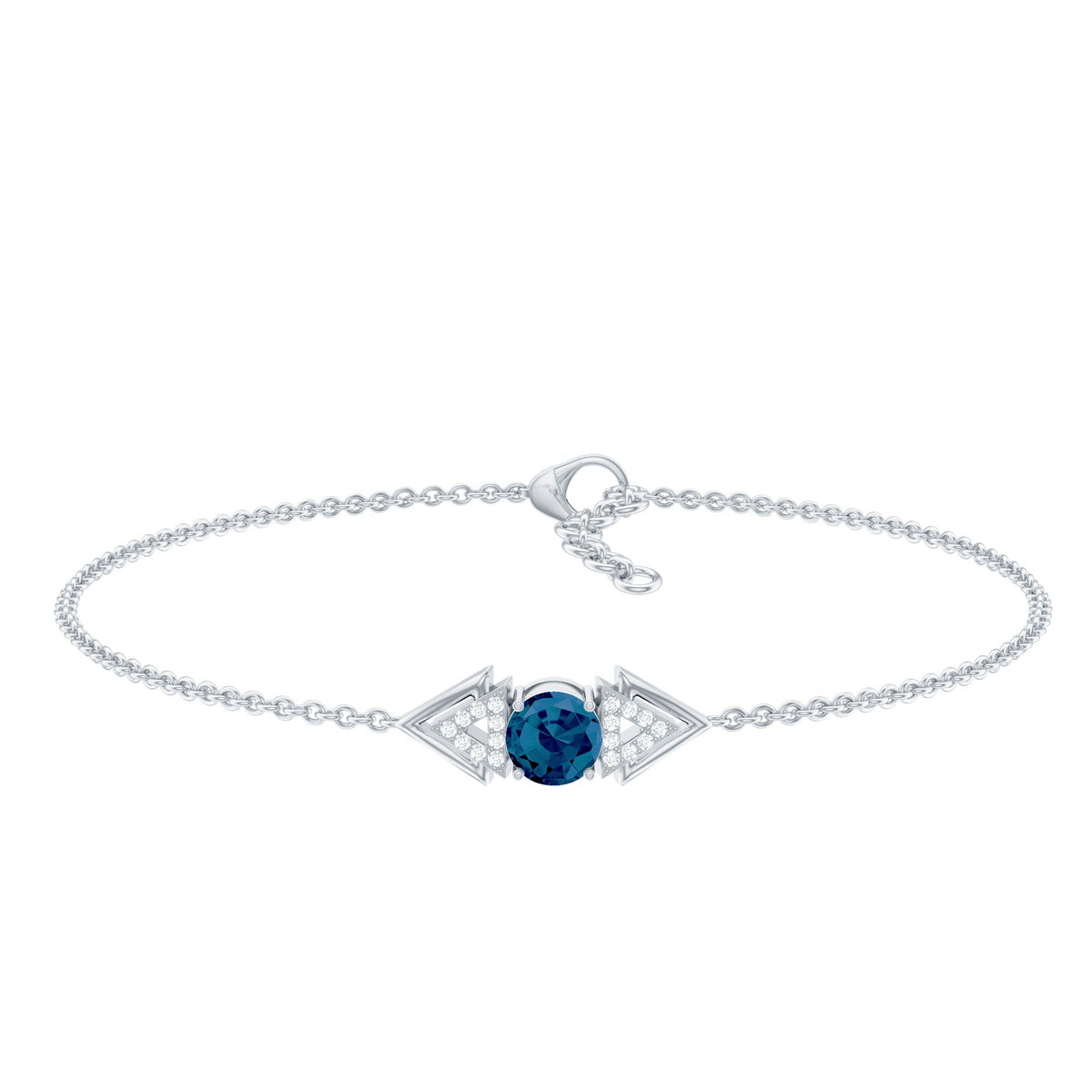 Pulsera de cadena de topacio azul de Londres auténtico y diamantes