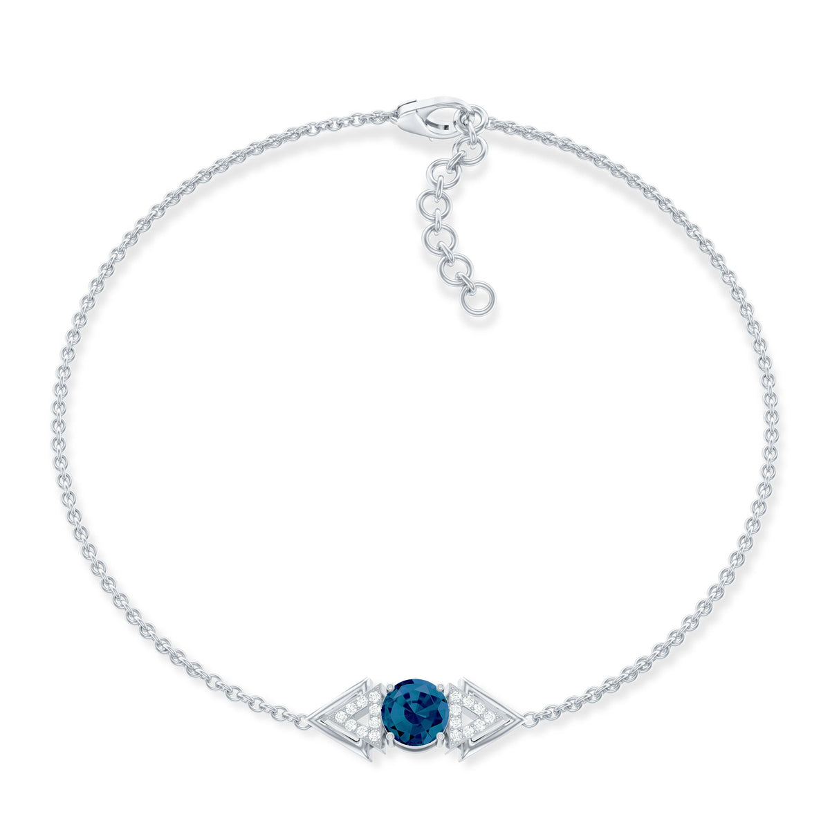 Pulsera de cadena de topacio azul de Londres auténtico y diamantes
