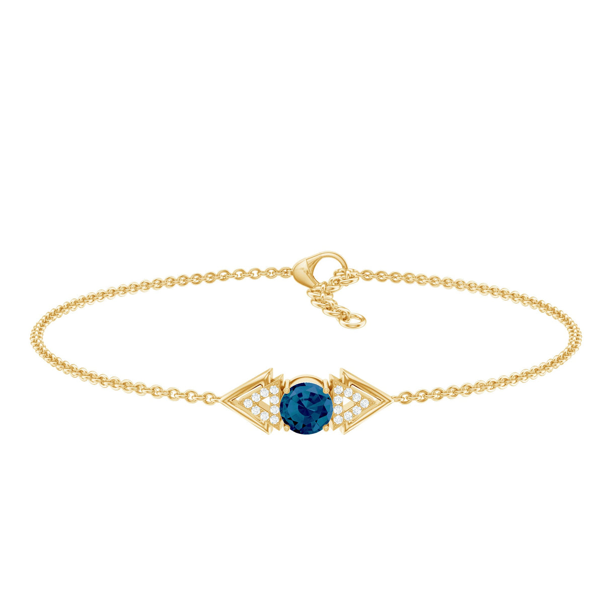 Pulsera de cadena de topacio azul de Londres auténtico y diamantes