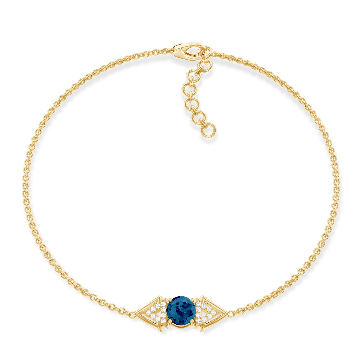 Pulsera de cadena de topacio azul de Londres auténtico y diamantes