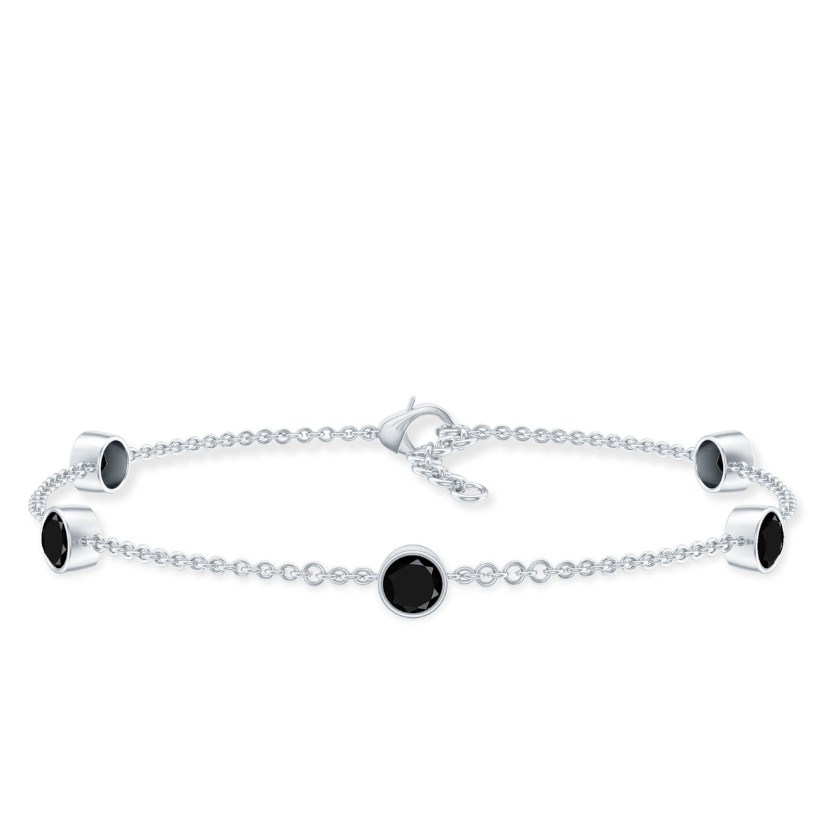 Black Onyx Station Chain Bracelet for Women