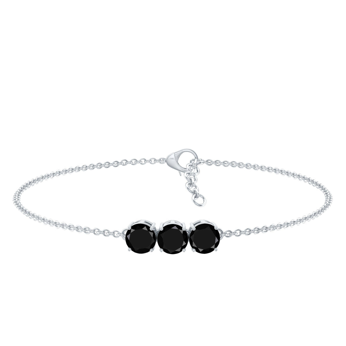 Black Onyx Three Stone Chain Bracelet with Certificate