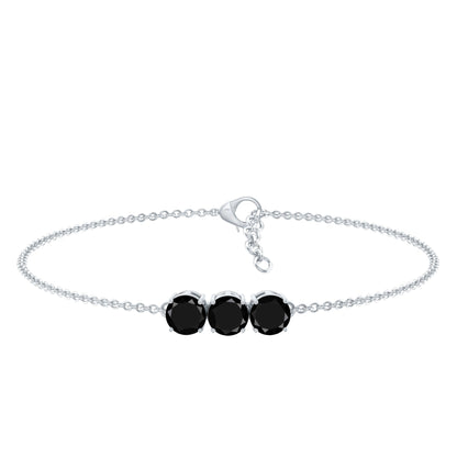 Black Onyx Three Stone Chain Bracelet with Certificate