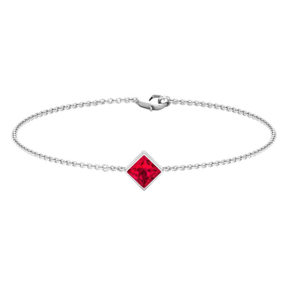 0.8 Carat Princess Cut Ruby Birthstone Bracelet
