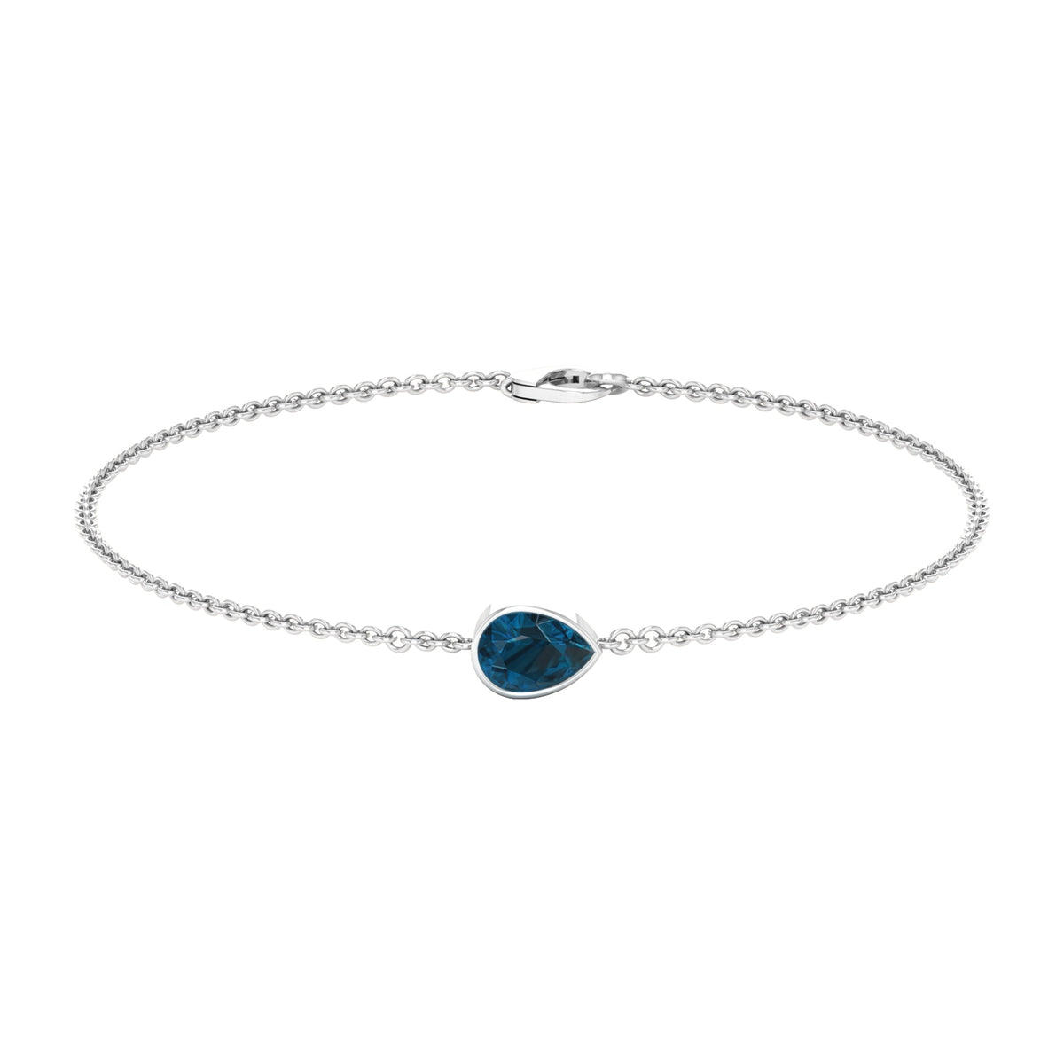 Pulsera de cadena solitaria de topacio azul de Londres talla pera de 0,7 quilates