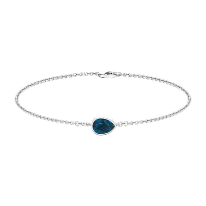 Pulsera de cadena solitaria de topacio azul de Londres talla pera de 0,7 quilates