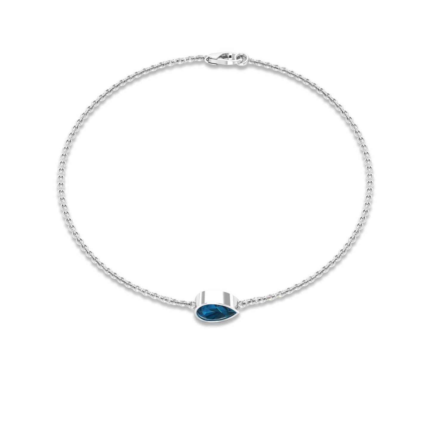 Pulsera de cadena solitaria de topacio azul de Londres talla pera de 0,7 quilates