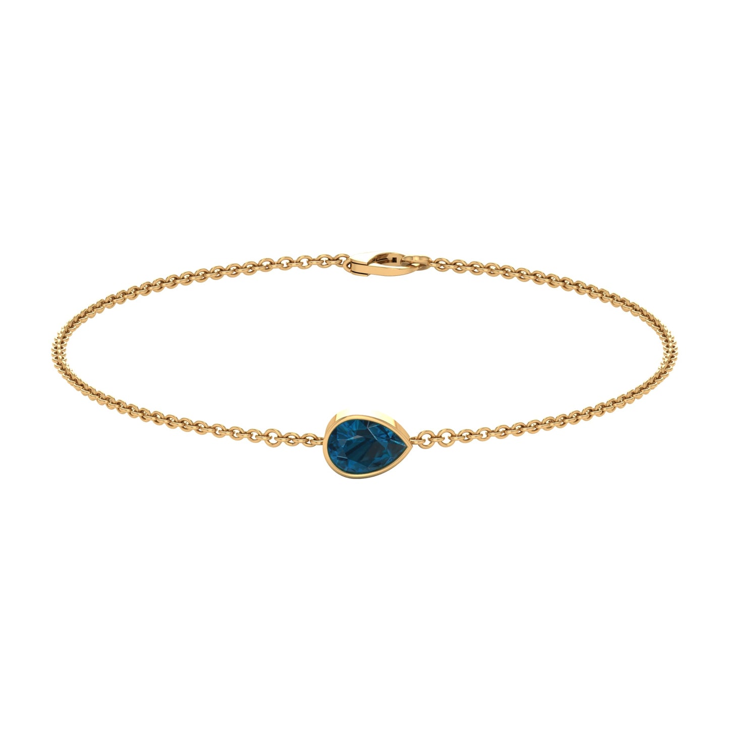 Pulsera de cadena solitaria de topacio azul de Londres talla pera de 0,7 quilates