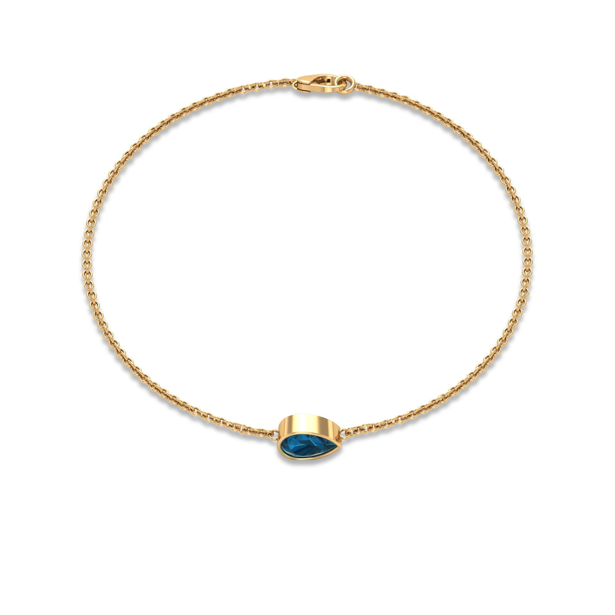 Pulsera de cadena solitaria de topacio azul de Londres talla pera de 0,7 quilates