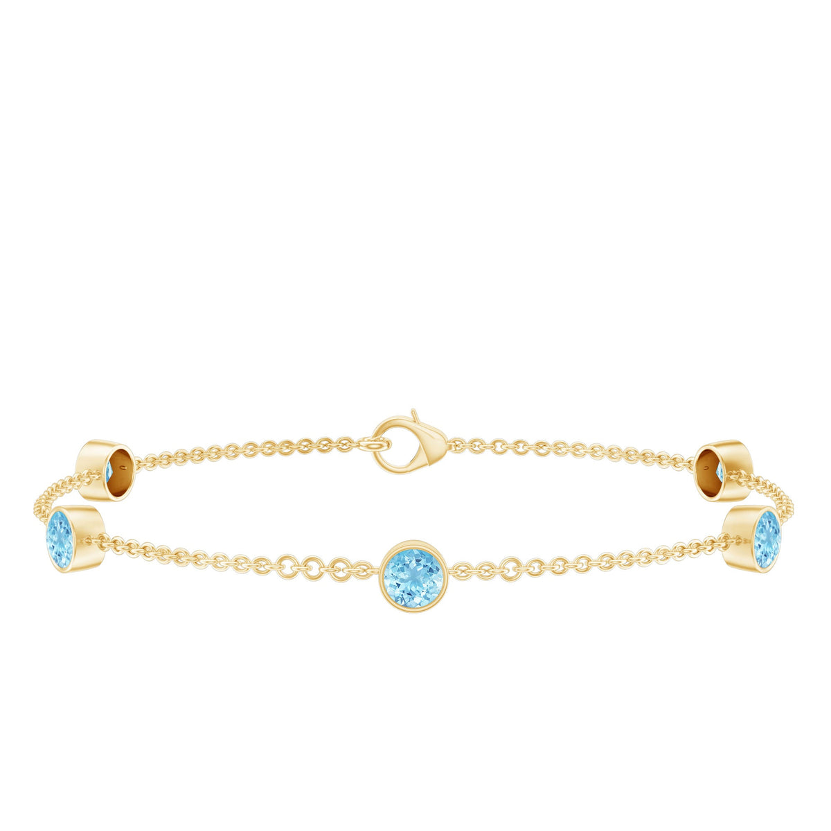 Real Aquamarine Station Chain Bracelet in Bezel Setting