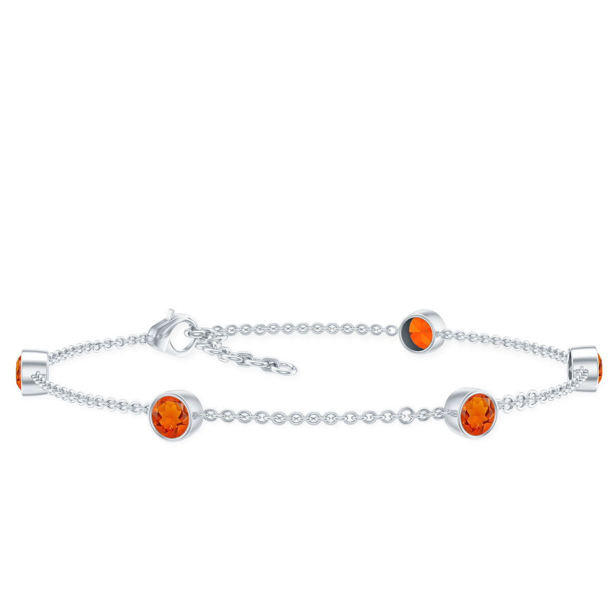 Real Fire Opal Five Stone Station Chain Bracelet in Bezel Setting