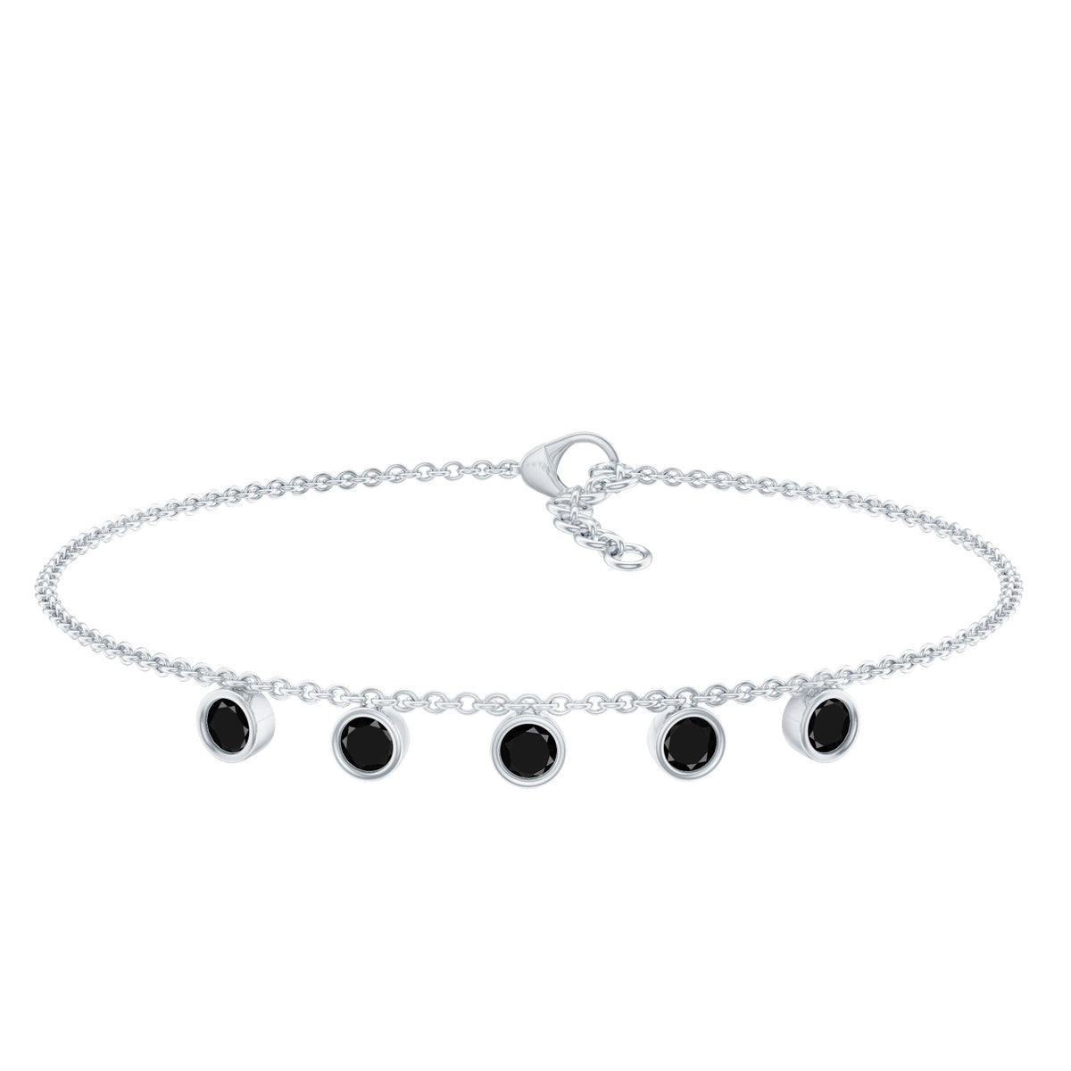 Certified Five Stone Black Onyx Charm Bracelet for Women