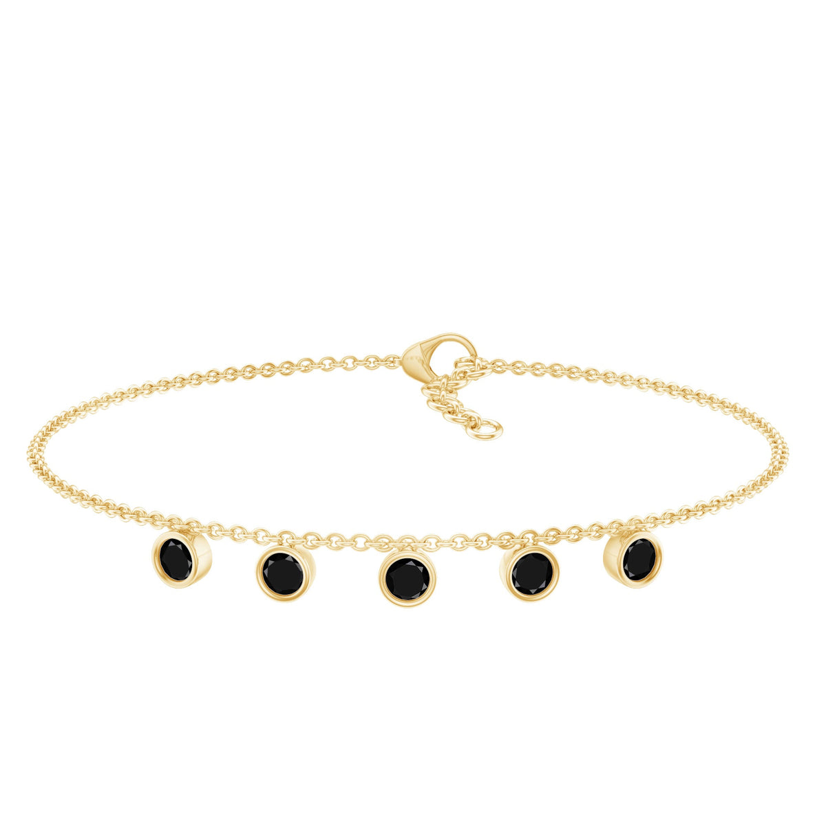 Certified Five Stone Black Onyx Charm Bracelet for Women