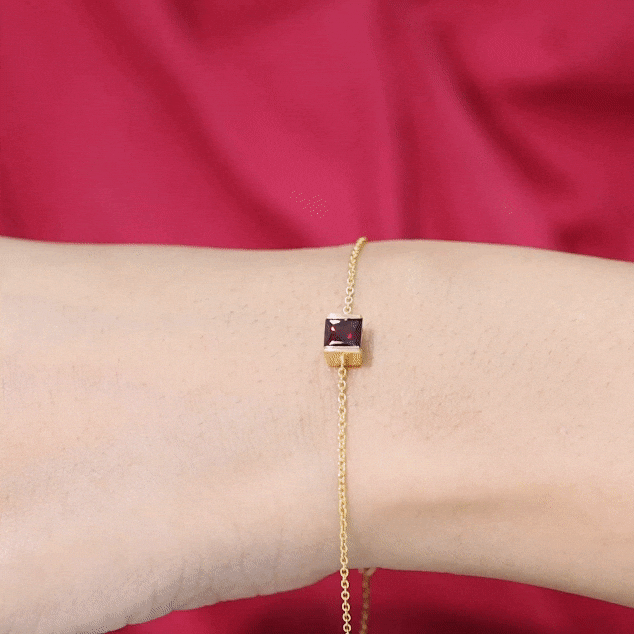 Auténtica pulsera de cadena con solitario de granate talla princesa de 1,4 quilates